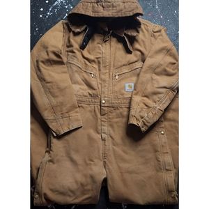 Carhartt vintage duck canvas quilt-lined distressed chore work hooded coveralls